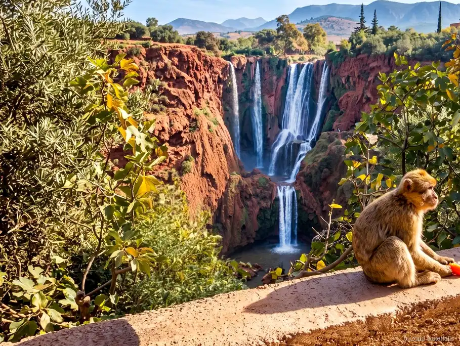 Mirador panorámico sobre las Cascadas de Ouzoud en la excursión económica desde Marrakech