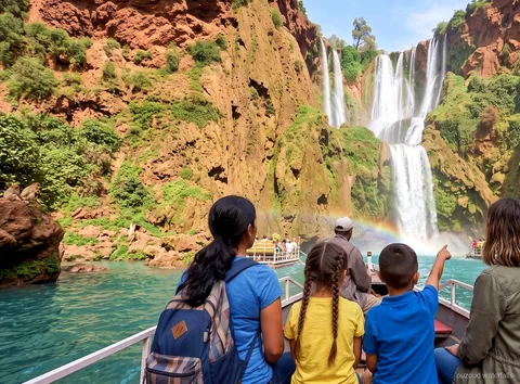 Optional boat ride add-on at the base of Ouzoud Waterfalls near Marrakech